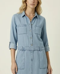 Modenaire Women's Long-Sleeve Button-Front Denim Mini Dress