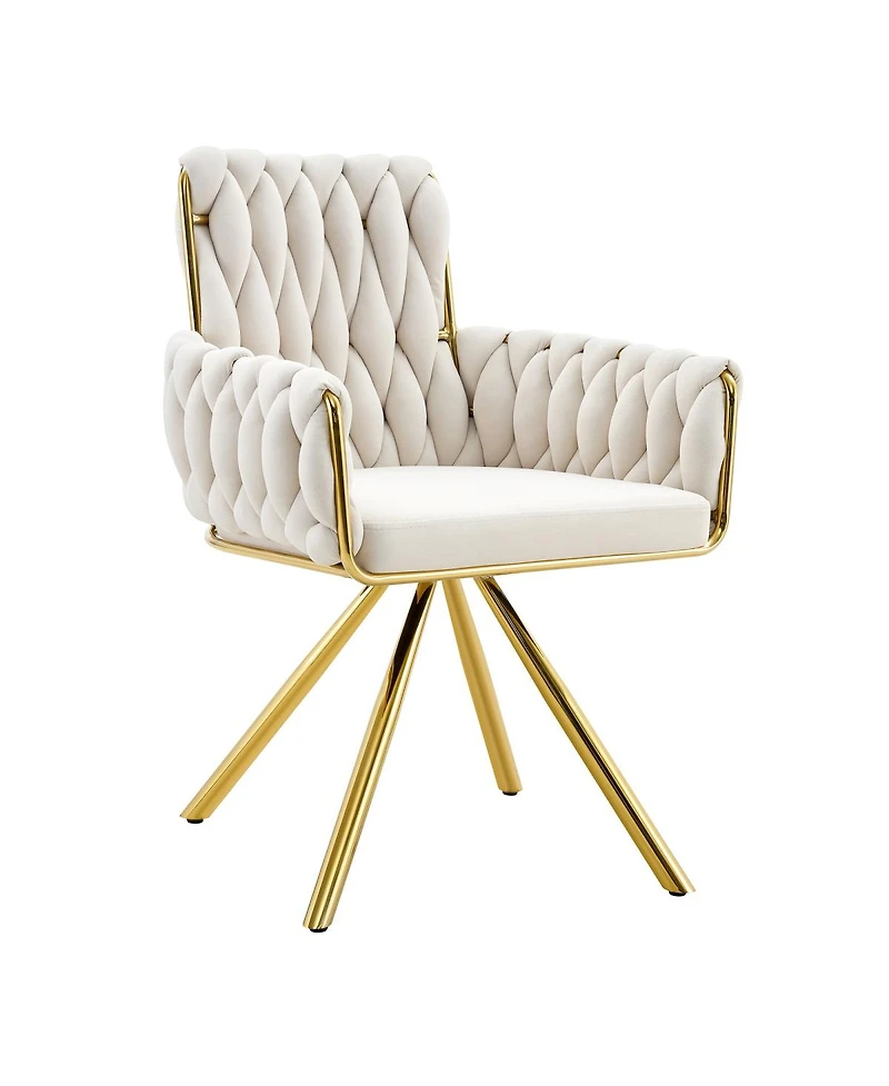 Streamdale Furniture Set of 2 Modern Velvet Braided Dining Chairs with Gold Metal Legs