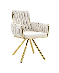 Streamdale Furniture Set of 2 Modern Velvet Braided Dining Chairs with Gold Metal Legs