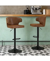 Streamdale Adjustable Swivel Suede Bar Stools with Backrest, Brown (Set of 2)