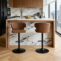 Streamdale Adjustable Swivel Suede Bar Stools with Backrest, Brown (Set of 2)