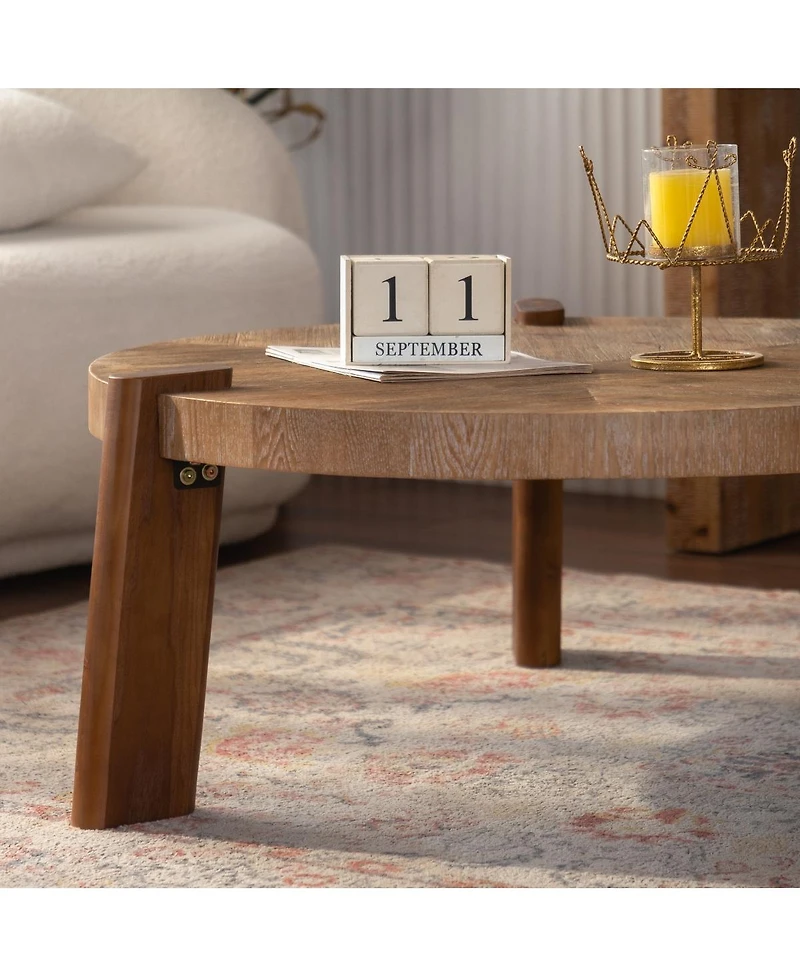 Streamdale Furniture 36.61" Round Herringbone Solid Wood Coffee Table with Tapered Legs