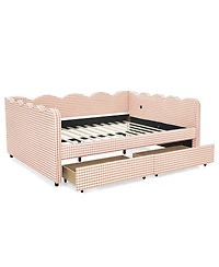 Streamdale Furniture Gingham Daybed with Storage Drawers, Usb Port and Wave Headboard