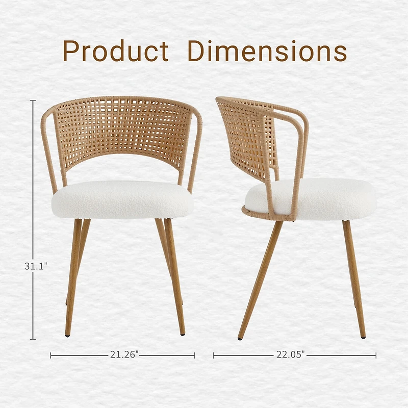 Streamdale Furniture Wicker Dining Chair Set with Padded Cushions and Metal Legs