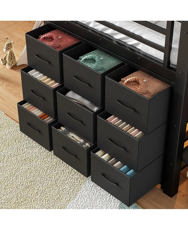 Streamdale Furniture Low Loft Bed with Storage Stairs, Fabric Drawers, and Shelves