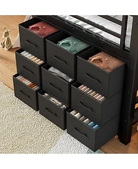 Streamdale Furniture Low Loft Bed with Storage Stairs, Fabric Drawers, and Shelves