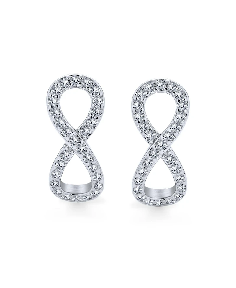 Bling Jewelry Cubic Zirconia Pave Cz Love Knot Infinity Huggie Earrings Hinge Closure .925 Sterling Silver