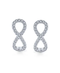 Bling Jewelry Cubic Zirconia Pave Cz Love Knot Infinity Huggie Earrings Hinge Closure .925 Sterling Silver