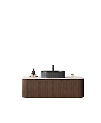 Sillysis Wall Mounted Bathroom Vanity with Sintered Stone Top, Oval Sink, Stripe Drawer, Pre-assembled
