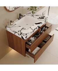 Sillysis Floating Bathroom Vanity with Faux Marble Top, Ceramic Undermount Sink and Soft-Close Drawers for Small Spaces
