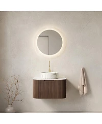 Sillysis Wall Mounted Bathroom Vanity with Sintered Stone Top, Round Ceramic Basin, Stripe Drawer
