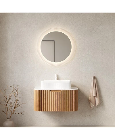 Sillysis Wall Mounted Bathroom Vanity with Rectangular Ceramic Sink, Modern Wood Grain Cabinet, Soft Close Drawer, Pre-assembled