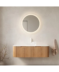 Sillysis Wall Mounted Bathroom Vanity with Crystal Glass Vessel Sink, Soft Close Drawer, Ample Storage, Pre-assembled