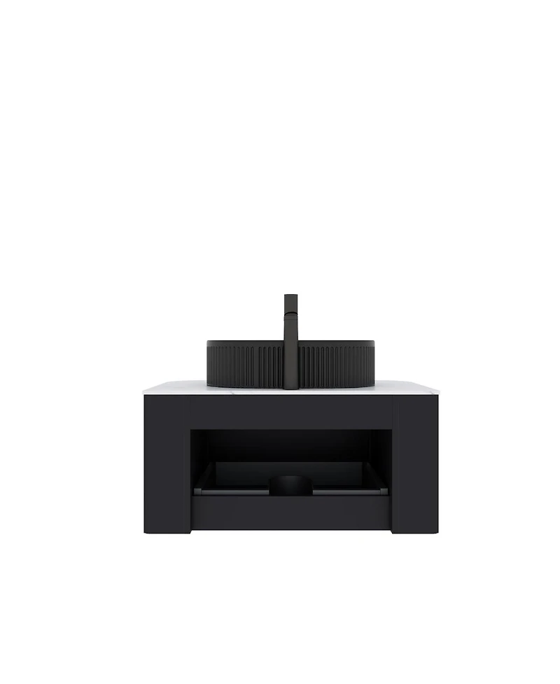 Sillysis Wall Mounted Bathroom Vanity with Sintered Stone Top, Oval Ceramic Sink, Striped Drawer Panel