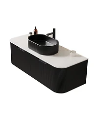 Sillysis Wall Mounted Bathroom Vanity with Sintered Stone Top, Oval Ceramic Sink, Striped Drawer Panel