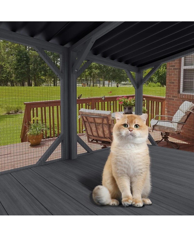Streamdale Furniture 43.3" Outdoor Cat Window Box Enclosure with Bug-Proof Net