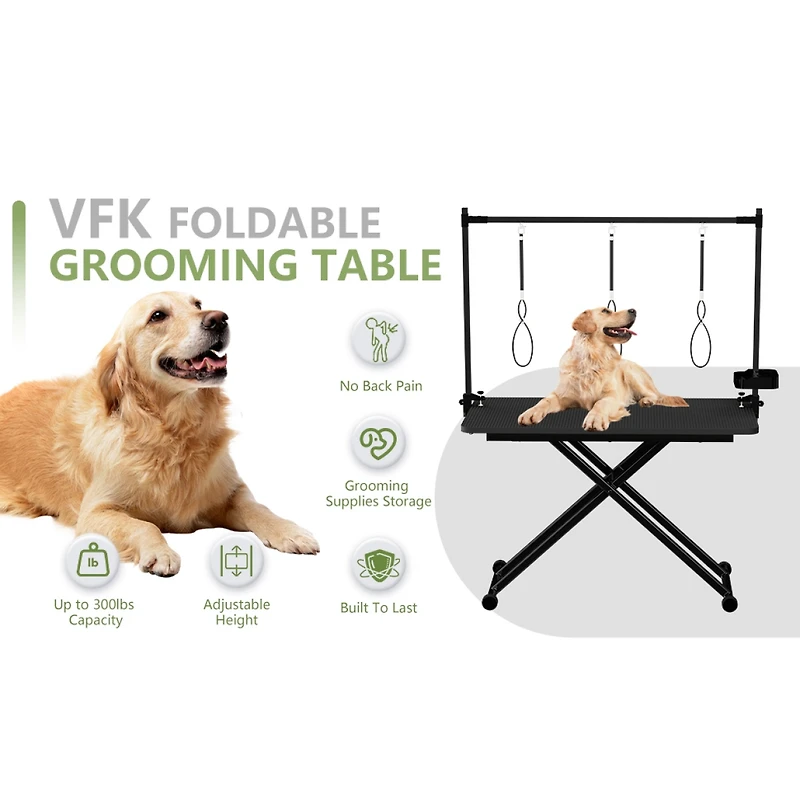 Streamdale Furniture 47 Inch Large Foldable X Lift Dog Grooming Table with Adjustable Arms and Organizer
