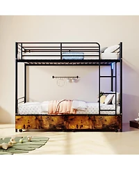 Streamdale Furniture Metal Bunk Bed with Usb Charging Station, Storage, and Safety Guardrails