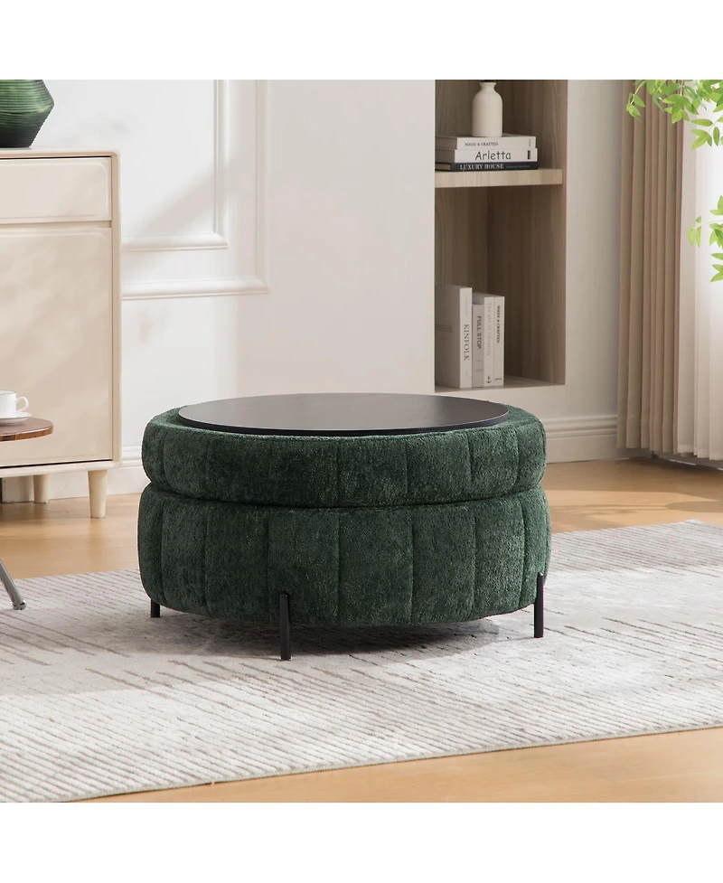 Streamdale Furniture 31.3" Round Upholstered Storage Ottoman with Reversible Lid