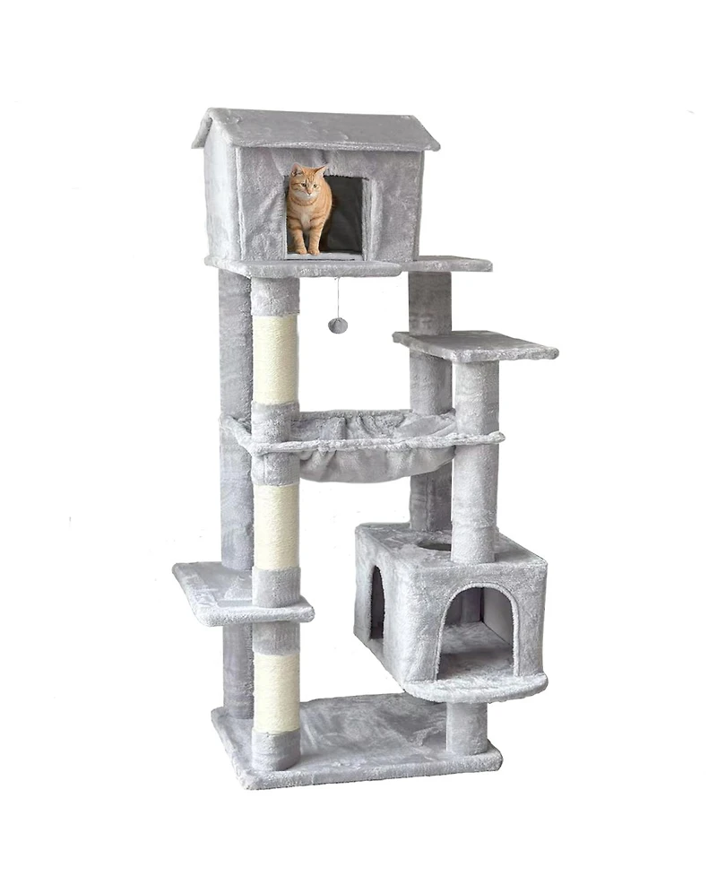 Streamdale Furniture 64in Multi-Level Cat Tree with House, Hammock, and Scratching Posts
