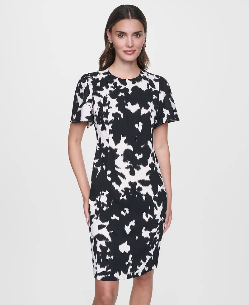 Dkny Women's Flutter-Sleeve Printed Dress