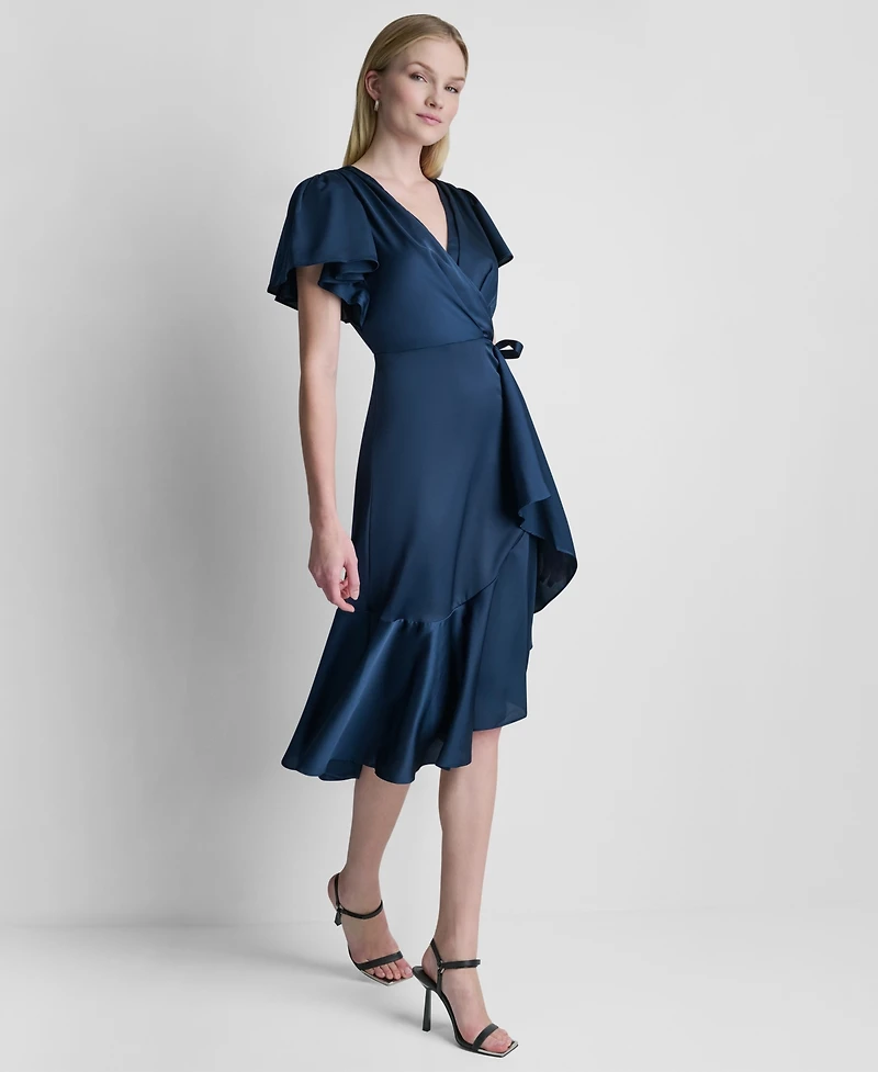 Dkny Women's Side Tie Faux Wrap Midi Dress