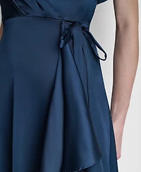 Dkny Women's Side Tie Faux Wrap Midi Dress