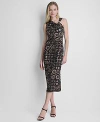 Dkny Women's Printed Sleeveless Sheath Midi Dress