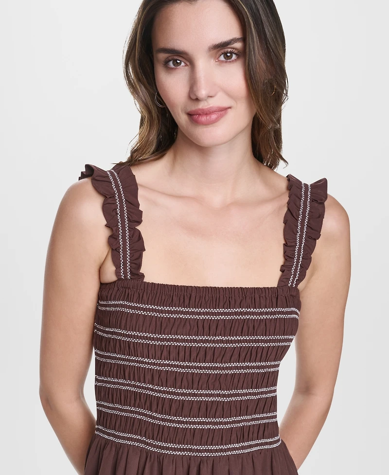 Dkny Women's Smocked Bodice Sleeveless Midi Dress