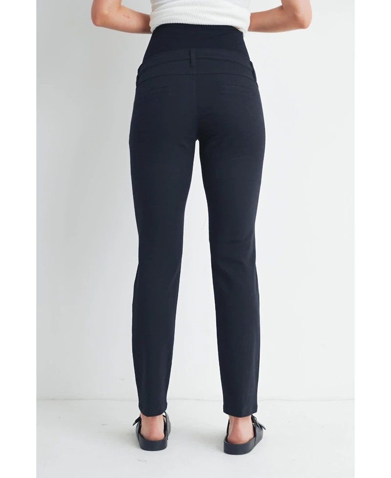 Hello Miz Maternity Straight Leg Pants with Over the Belly Panel and Pockets