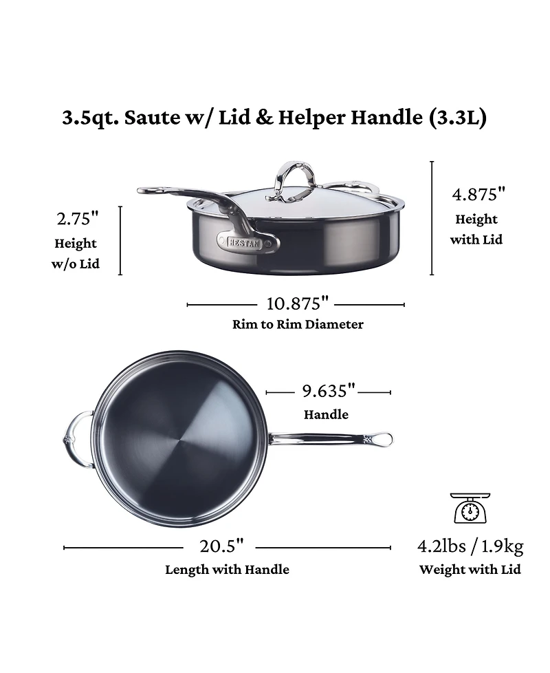 Hestan NanoBond Titanium Stainless Steel 3.5-Quart Covered Saute with Helper Handle