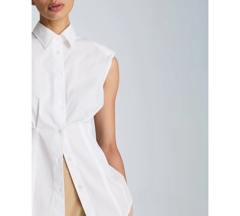 Kenneth Cole Women's Cotton-Blend Pleated Sleeveless Shirt
