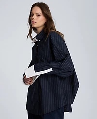 Kenneth Cole Women's Striped Cotton Poplin Long-Sleeve Shirt