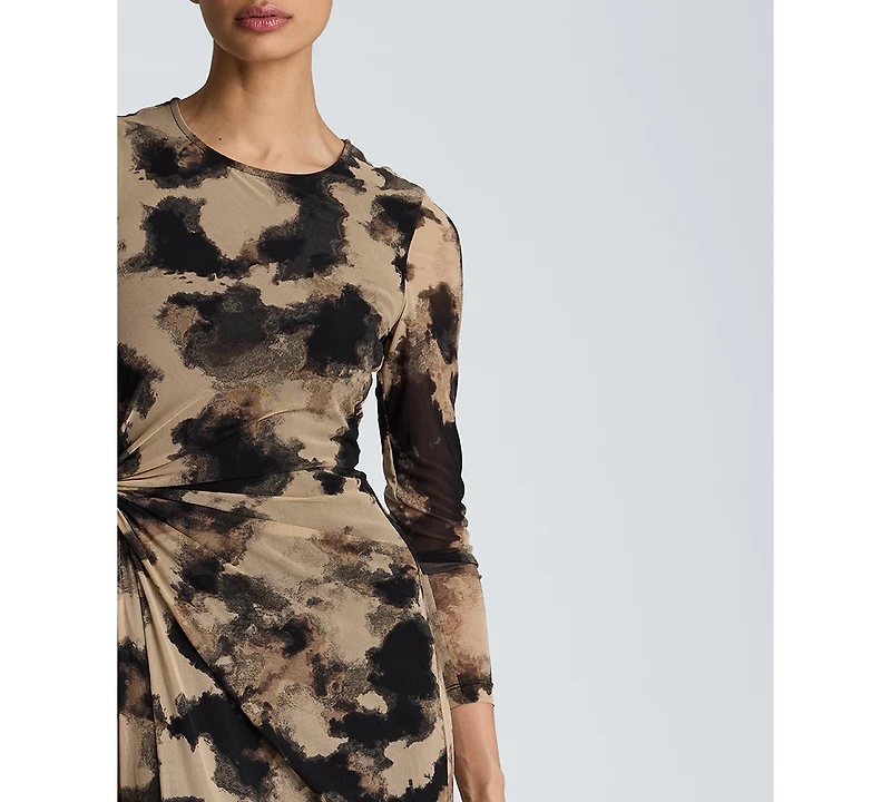 Kenneth Cole Women's Knot Front Printed Mesh Midi Dress