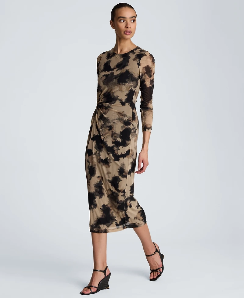 Kenneth Cole Women's Knot Front Printed Mesh Midi Dress