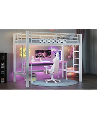 Streamdale Furniture Metal Loft Bed with Ladder and Guardrails