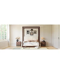 Streamdale Furniture Queen Canopy Platform Bed with Upholstered Headboard, Espresso/White