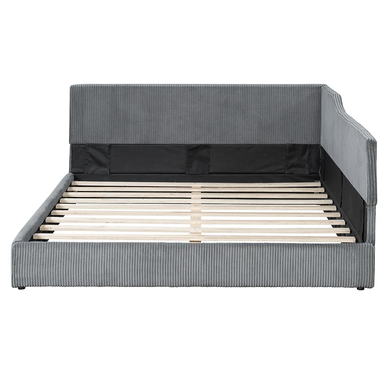 Streamdale Furniture Full Size L-Shaped Corduroy Daybed Upholstered Daybed