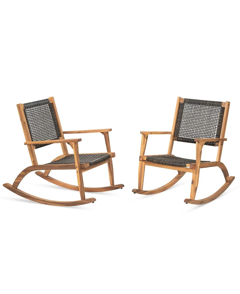 Streamdale Furniture 2-Piece Acacia Wood and Wicker Patio Rocking Chair Set