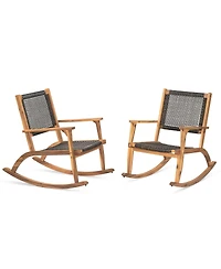 Streamdale Furniture 2-Piece Acacia Wood and Wicker Patio Rocking Chair Set