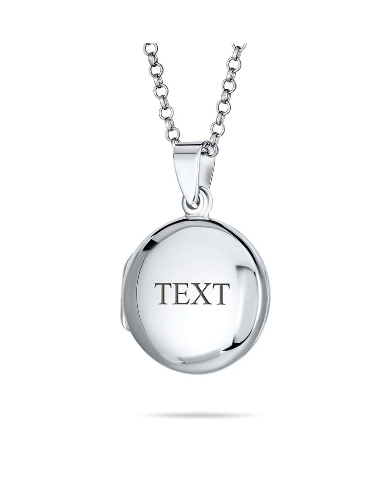 Bling Jewelry Simple Round Photo Locket Necklace Medium Dome Circle Holds Pictures .925 Sterling Silver