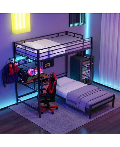 Streamdale Furniture Twin Over Twin L-Shaped Metal Bunk Bed with Desk and Storage