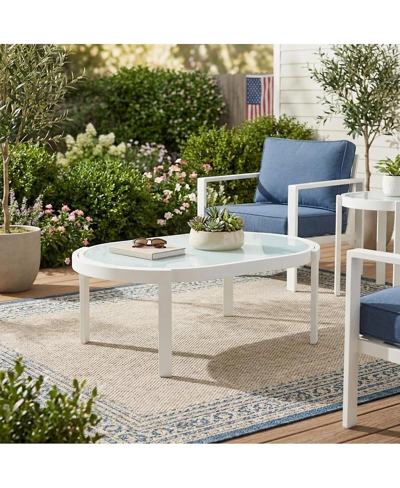 Streamdale Furniture Modern Oval Outdoor Coffee Table with Tempered Glass Top