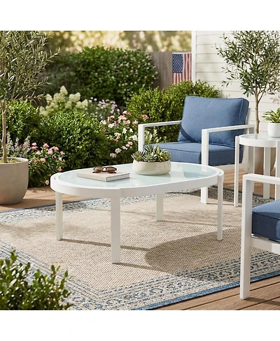 Streamdale Furniture Modern Oval Outdoor Coffee Table with Tempered Glass Top
