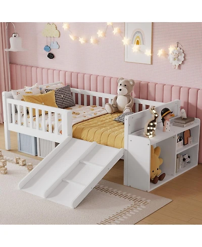 Streamdale Furniture Twin Low Loft Bed with Slide and Movable Bookshelf