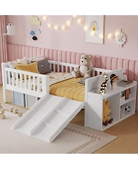 Streamdale Furniture Twin Low Loft Bed with Slide and Movable Bookshelf