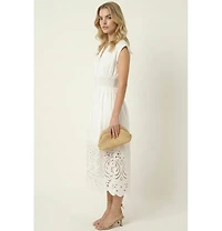 Modenaire Women's Cap-Sleeve Smocked-Waist Eyelet-Hem Dress