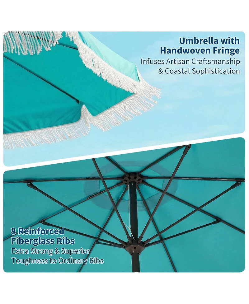 gaomon Patio Outdoor Table Umbrella with Retro Fringe with Crank Handle for Backyard, Pool, Camping