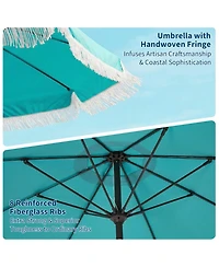 gaomon Patio Outdoor Table Umbrella with Retro Fringe with Crank Handle for Backyard, Pool, Camping