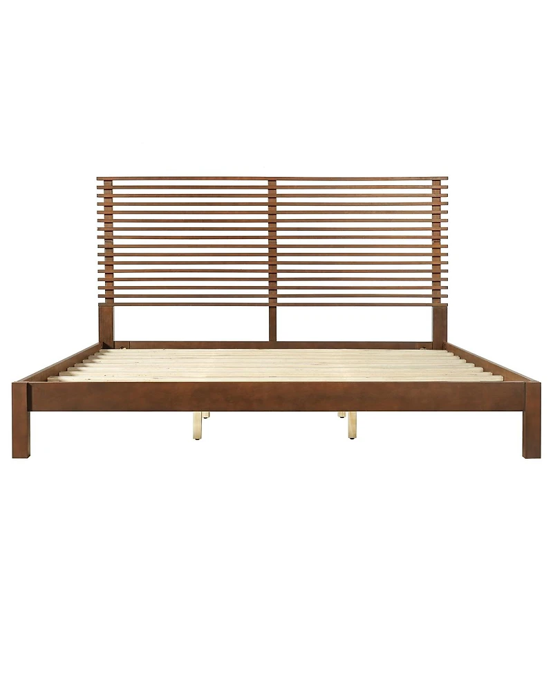 Streamdale Furniture Premium Solid Wood King Bed Frame, Walnut, 600lbs Capacity, No Box Spring Needed